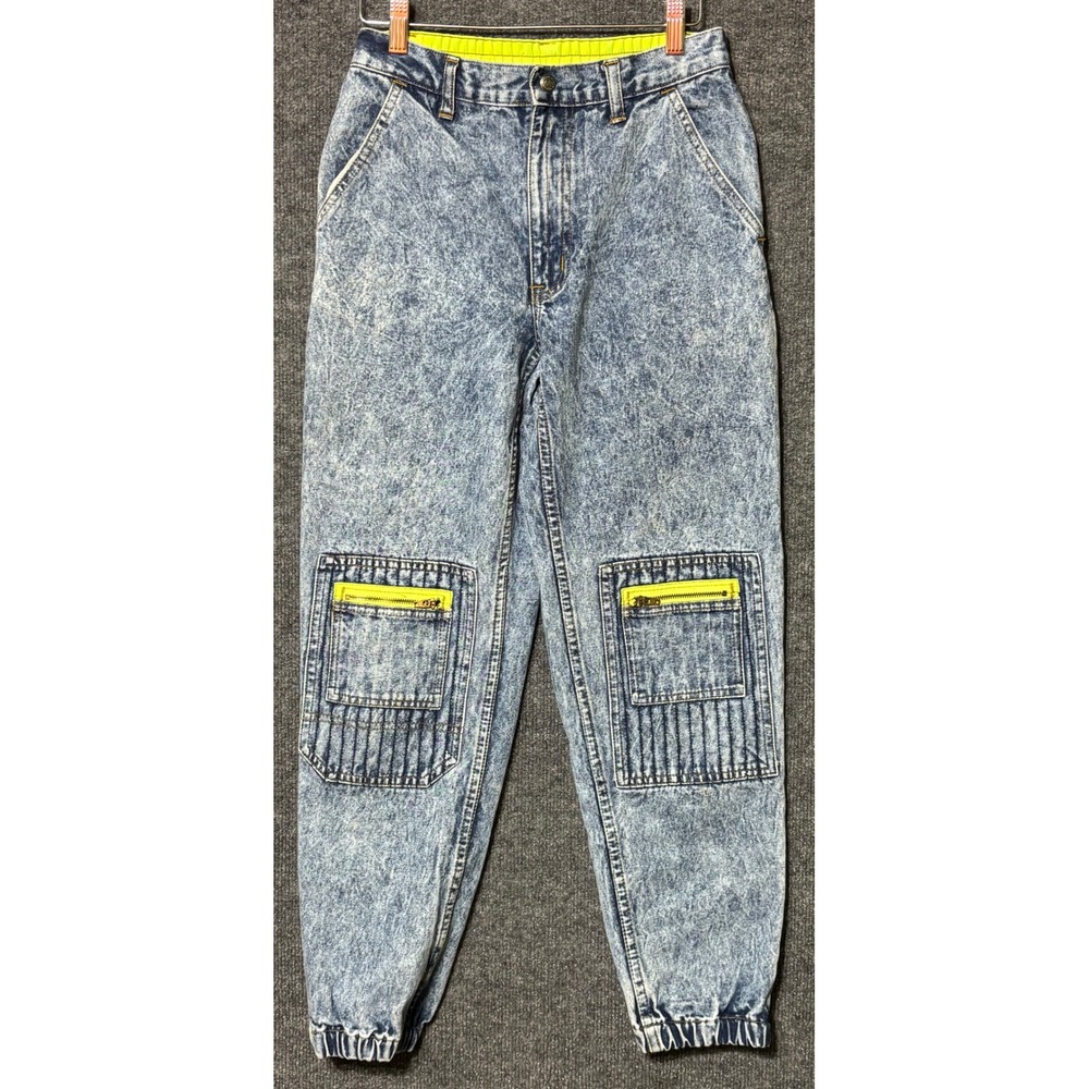 Vintage 80s Levi's Sport Jeans Joggers Boys M 12/14 Acid Wash Neon Green Pockets